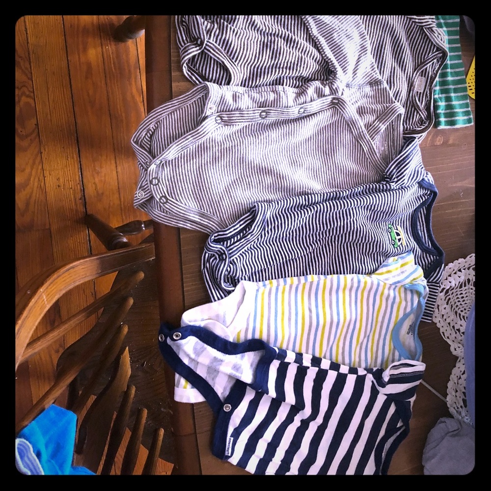 Boys 0-3 months striped onesies. Never worn.